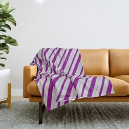 [ Thumbnail: Light Grey & Purple Colored Striped Pattern Throw Blanket ]