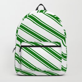 [ Thumbnail: White & Green Colored Striped/Lined Pattern Backpack ]