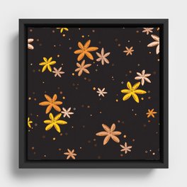 Orange and yellow flowers and dots pattern  Framed Canvas