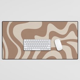 Liquid Swirl Contemporary Abstract Pattern in Chocolate Milk Brown and Beige Desk Mat