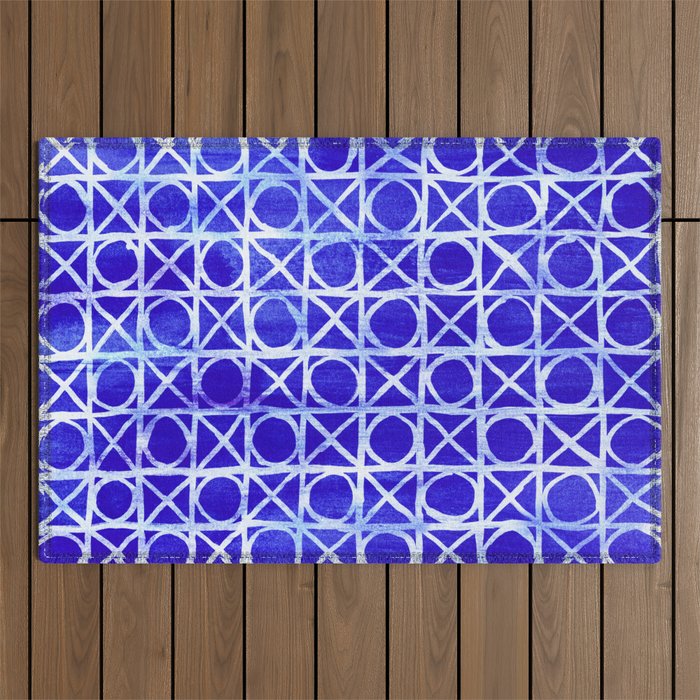 Rustic blue wicker pattern Outdoor Rug