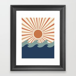 Retro, Sun and Wave Art, Blue and Orange Framed Art Print