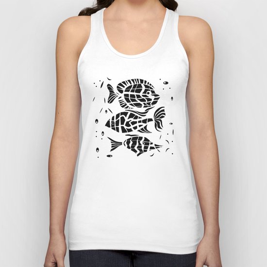 Black and white illustration . Fish . Unisex Tank Top