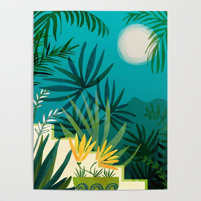 Rainforest With Moonlight Tropical Night Series #3 Poster