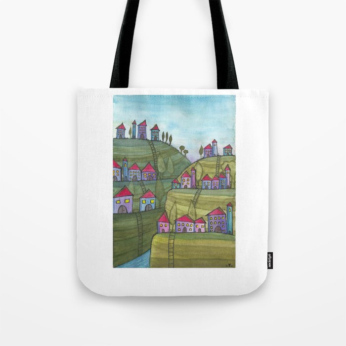 Happy Village - naive scenery - Yaara Happy Art  Tote Bag