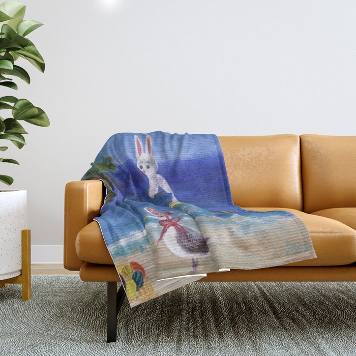 Easter Bunny at the Beach Throw Blanket