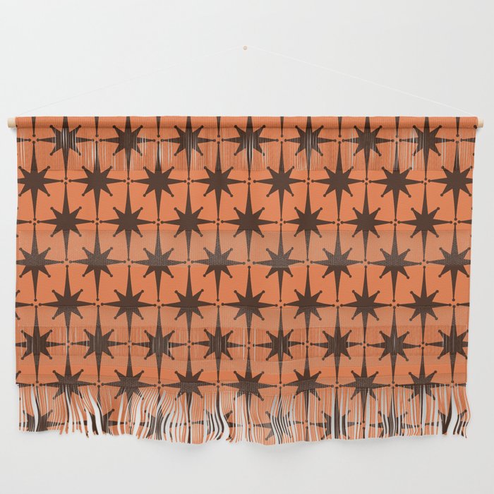 Midcentury Modern Atomic Starburst Pattern in Retro Orange and Dark Brown Wall Hanging