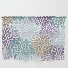 Floral Blooms, Purple, Teal, Gold Wall Hanging
