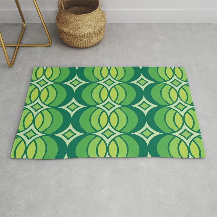 Retro 70s Bohemian Geometric Globe Pattern 530 Avocado Green Rug