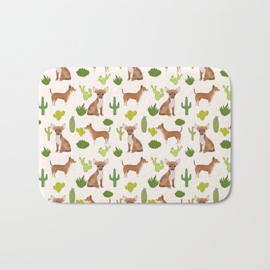 Chihuahua love kids fur baby pet friendly pet portraits dog breed art print cactus decor dog person Bath Mat