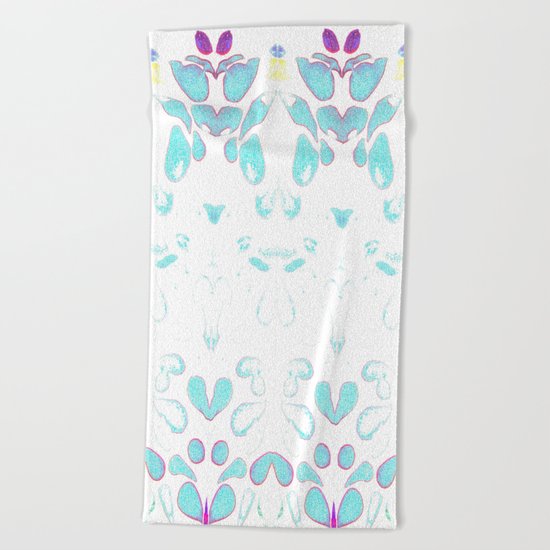 Summer Vibes, Blue and Purple Neon Leaves Beach Towel