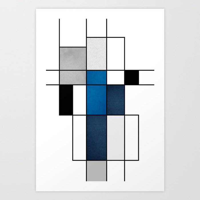 Modern Minimalist Geometric Shapes and Lines - blue gray black nr 1 Art Print