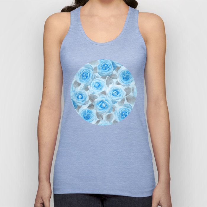 Painted Roses in Blue & Grey Tank Top