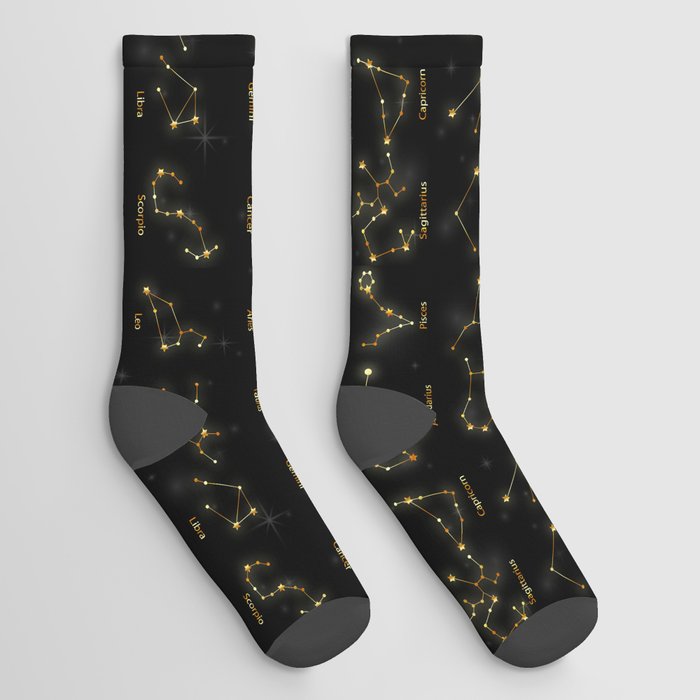 Zodiac signs astrology astrological constellations symbols gold Socks