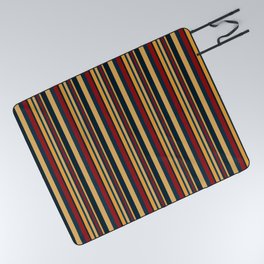 Navy blue and gold retro stripes Picnic Blanket