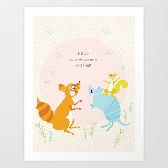 Raccoon & Armadillo Singing Art Print