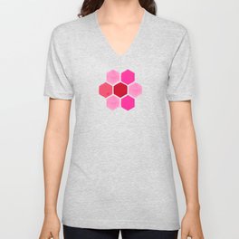 Hexagon Honeycomb Pattern – Valentine Palette V Neck T Shirt