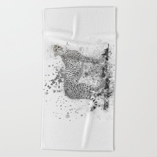 Cheetah in Black and White Beach Towel