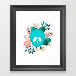 Teal Skull with Floral Adornment Framed Art Print