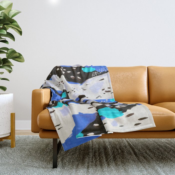 Spotted Abstract in Neon Blue Throw Blanket