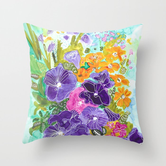 Purple Petunias Throw Pillow