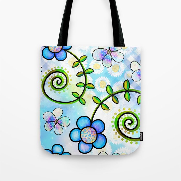 Watercolor Doodle Floral Collage Pattern 02 Tote Bag