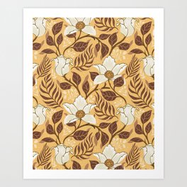 Spring Garden Flowers - Yellow and Brown Art Print