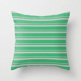 [ Thumbnail: Grey & Sea Green Colored Lined/Striped Pattern Throw Pillow ]