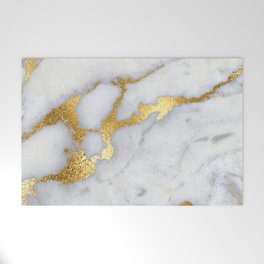 White and Gray Marble and Gold Metal foil Glitter Effect Welcome Mat