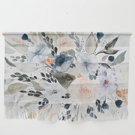 Loose Blue and Peach Floral Watercolor Bouquet  Wall Hanging
