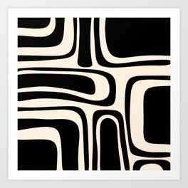 Palm Springs - Midcentury Modern Abstract Pattern in Black and Almond Cream  Art Print