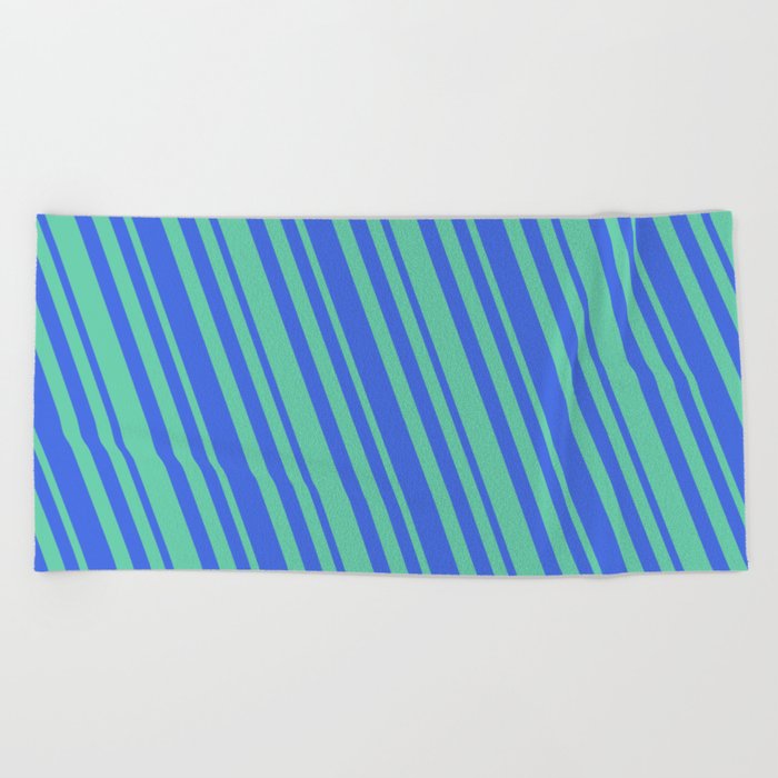 Royal Blue and Aquamarine Colored Stripes/Lines Pattern Beach Towel