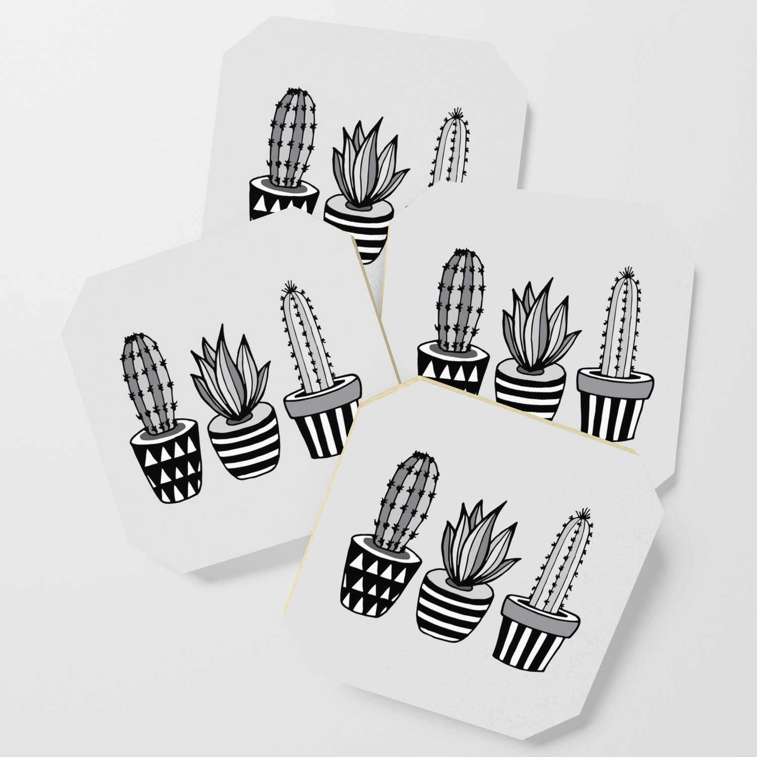 Cactus Plant Monochrome Cacti Nature Greyscale Illustration Floral Succulent Leaf Home Wall Decor Coaster By Themotivatedtype