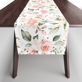 Sunny Floral Pastel Pink Watercolor Flower Pattern Table Runner