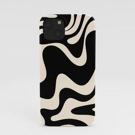Retro Liquid Swirl Abstract in Black and Almond Cream 2 iPhone Case