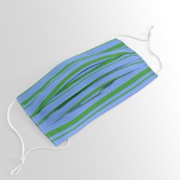 [ Thumbnail: Forest Green & Cornflower Blue Colored Lined Pattern Face Mask ]