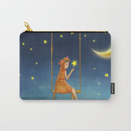 The lovely girl shakes on a swing , illustration art Carry-All Pouch
