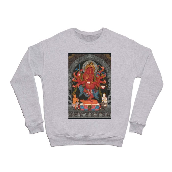 Tibetan Buddhism Ganesh Red Twelve Armed Crewneck Sweatshirt