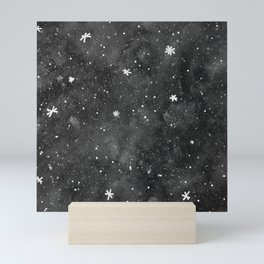 Watercolor galaxy - black and white Mini Art Print | Modern, Watercolorgalaxy, Watercolorsky, Abstract, Painting, Watercolor, Pattern, Grey, Modernart, Ink 