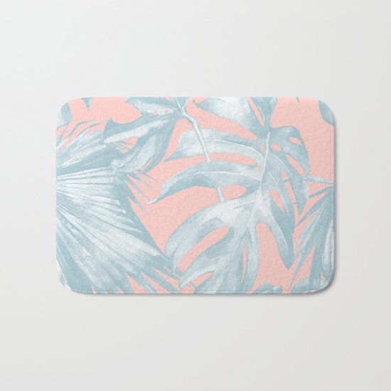 Island Love Pale Teal Blue on Millennial Pink Bath Mat