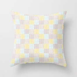 Modern Gingham Checker | pastel pink, blue, and yellow Throw Pillow