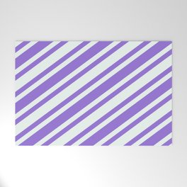 [ Thumbnail: Purple and Mint Cream Colored Pattern of Stripes Welcome Mat ]