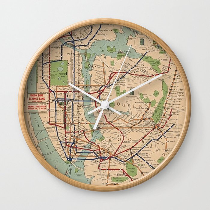 New York City Metro Subway System Map 1954 Wall Clock