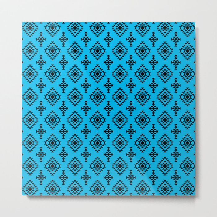 Turquoise and Black Native American Tribal Pattern Metal Print