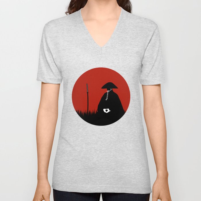 Meditating Samurai Warrior V Neck T Shirt
