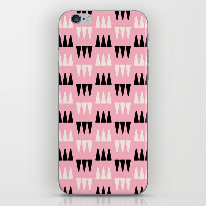 Retro Modernist Geometric Tri-Triangle Pattern 722 Pink Black and Cream iPhone Skin