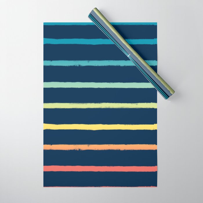 Blue Festival Rainbow Stripe Wrapping Paper