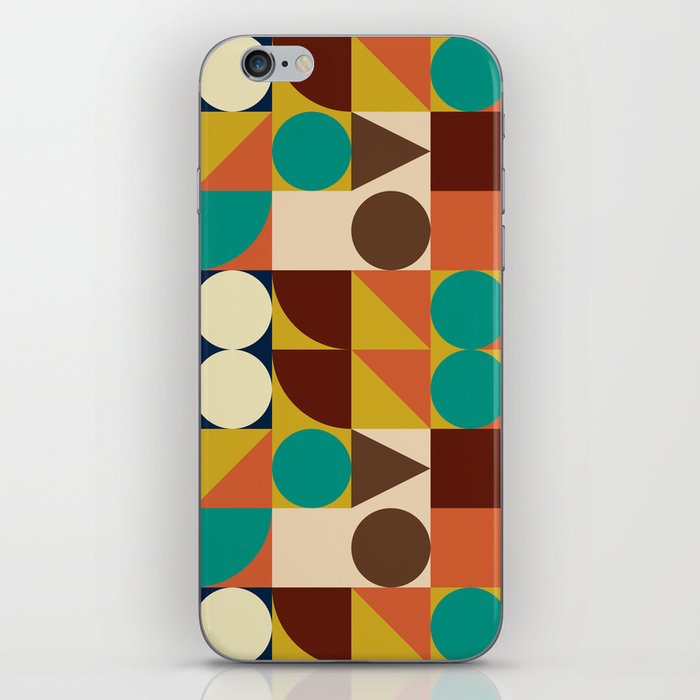 Abstract Geometric Mid Century Modern Pattern - Yellow, Orange, Green iPhone Skin