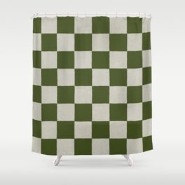 checkerboard hand-painted-olive Shower Curtain