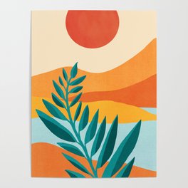 Mountain Sunset Colorful Landscape Illustration Poster